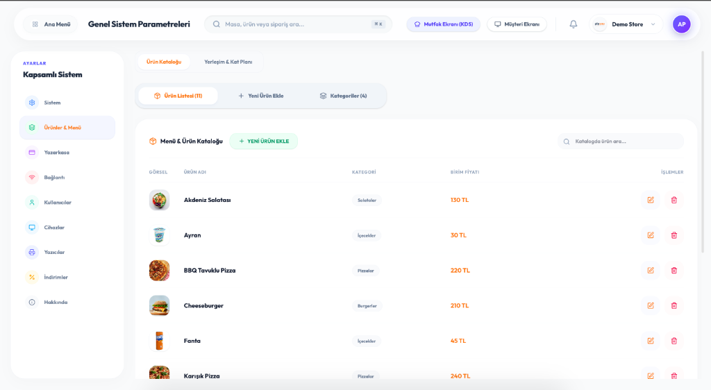 Piyyuu Web POS Ekranı